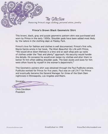 Lot #2745  Prince's Personally-Worn Geometric Shirt - Image 2