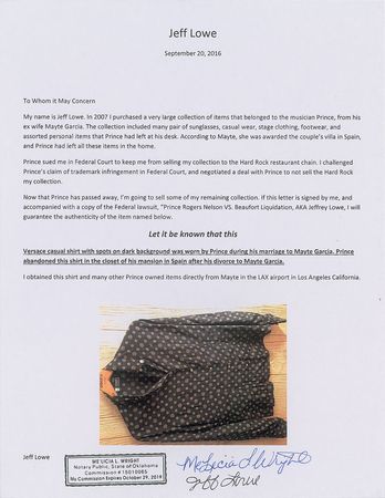 Lot #2744  Prince's Personally-Worn Black Versus Versace Shirt - Image 3