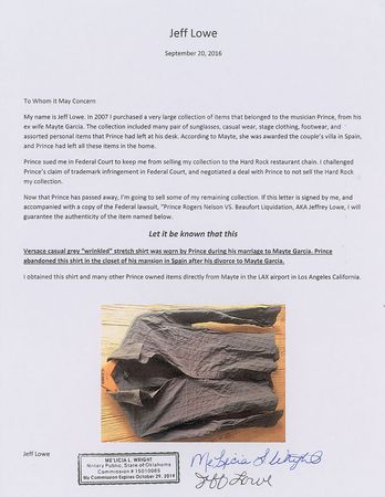 Lot #2746  Prince's Personally-Worn Gray Versace Shirt - Image 2