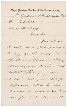 Lot #226 U. S. Grant: Desirable 1864 wartime correspondence with Secretary of the Navy Welles - Image 1