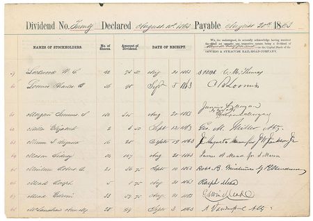 Lot #308 J. Pierpont Morgan: Early twice-signed document for Oswego & Syracuse Railroad shareholders - Image 1