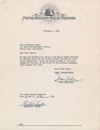 Lot #941 Elizabeth Taylor Signed Document - Image 1