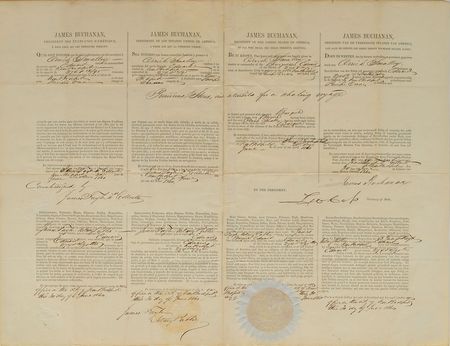 Lot #217 James Buchanan: Four-language ship's pass for a Pacific whaling voyage - Image 1