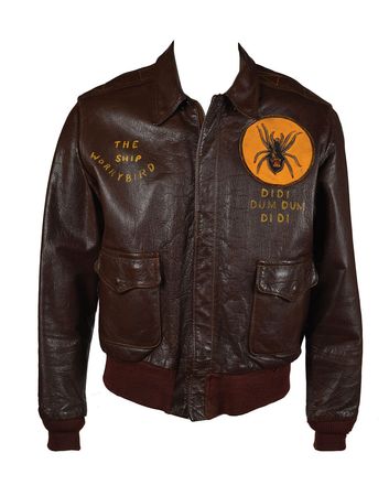 Lot #445 World War II USAAF 8th Air Force A-2 Flight Jacket with Unit Patch and Painted Decorations: Hand-painted 
