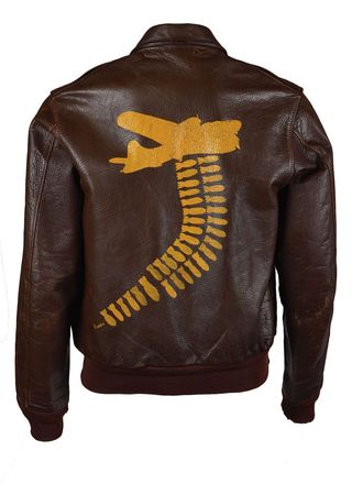 Lot #445 World War II USAAF 8th Air Force A-2 Flight Jacket with Unit Patch and Painted Decorations: Hand-painted 
