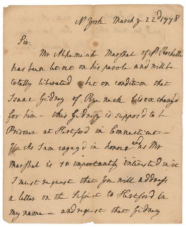 Lot #119 Charles Lee: Writing from his British prison cell in 1778, Major General Charles Lee plans the exchange of a Patriot for a Loyalist - Image 1