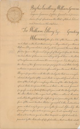 Lot #9 William Ellery: Ellery's 1778 appointment