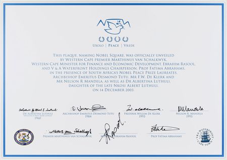 Lot #303 Nelson Mandela: Mandela, de Klerk, and Tutu dedicate Cape Town's Nobel Square - Image 1