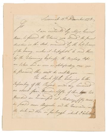 Lot #83 Samuel Elbert: Rare correspondence to General Lincoln from Georgia's front lines: 