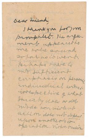 Lot #298 Mohandas Gandhi: Gandhi reflects on peaceful protest: 