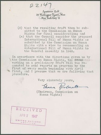 Lot #287 Eleanor Roosevelt: Eleanor writes to Truman regarding the drafting of an 