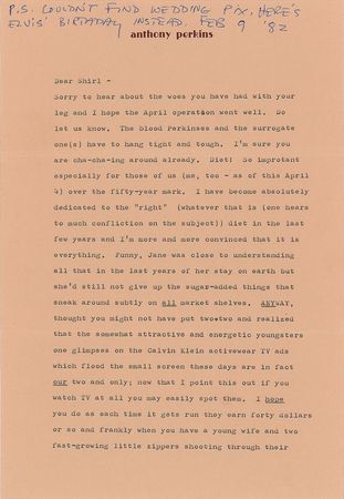 Lot #922 Anthony Perkins Typed Letter Signed - Image 1