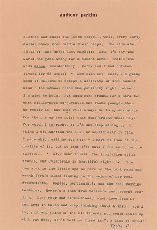 Lot #922 Anthony Perkins Typed Letter Signed - Image 2