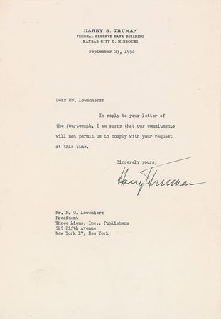 Lot #291 Harry S. Truman Typed Letters Signed - Image 2