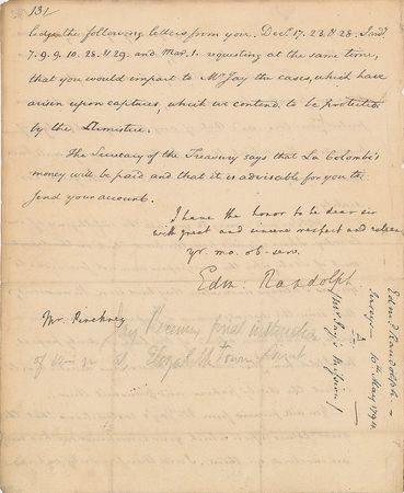 Lot #147 Edmund Randolph: Secretary of State Randolph delicately explains John Jay's appointment to negotiate his treaty with Britain - Image 4