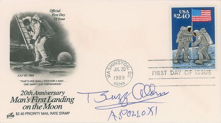 Lot #499 Buzz Aldrin First Day Cover and Stamp - Image 2