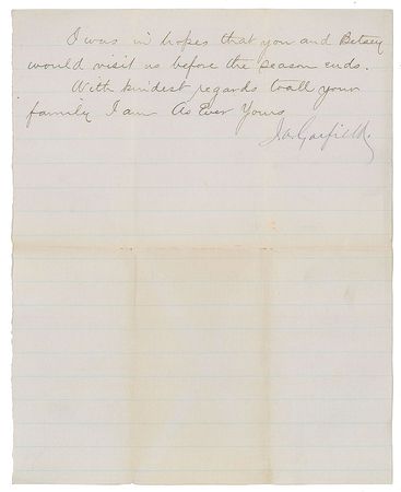 Lot #43 James A. Garfield: Important 1874 letter on banking, inflation, and currency: 