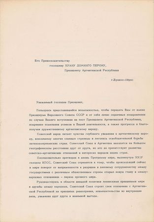 Lot #291 Nikolai Podgorny Typed Letter Signed - Image 1