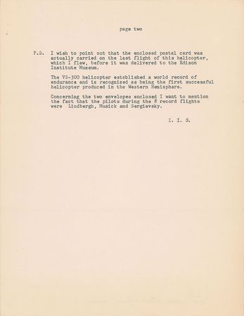 Lot #429 Igor Sikorsky Typed Letter Signed - Image 2