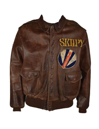 Lot #341 World War II USAAF 8th Air Force A-2 Flight Jacket with Unit Patch and Painted Decorations: Hand-painted A-2 from the 8th Air Force's 