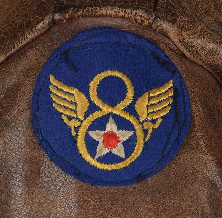 Lot #341 World War II USAAF 8th Air Force A-2 Flight Jacket with Unit Patch and Painted Decorations: Hand-painted A-2 from the 8th Air Force's 