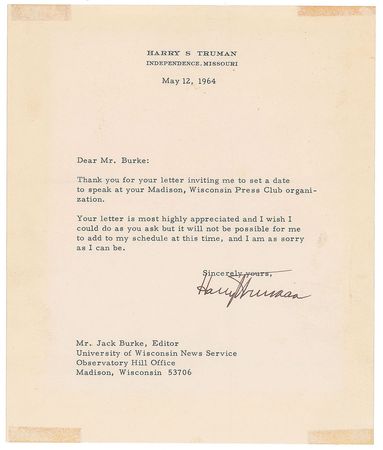 Lot #142 Harry S. Truman Letters - Image 2