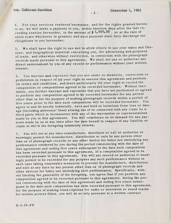 Lot #726 Coleman Hawkins Signed Document - Image 2