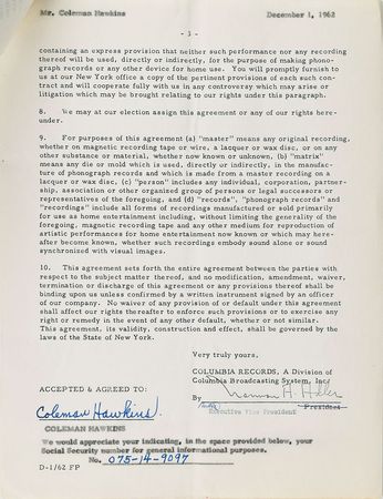 Lot #726 Coleman Hawkins Signed Document - Image 3