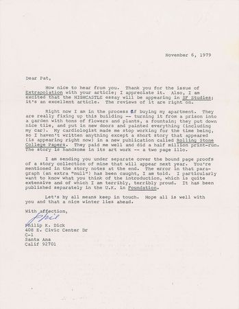 Lot #567 Philip K. Dick: Scarce letters from the renowned sci-fi author - Image 1
