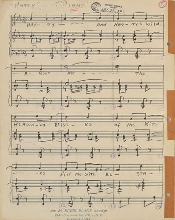 Lot #675 Eubie Blake: Handwritten music for Eubie Blake's 
