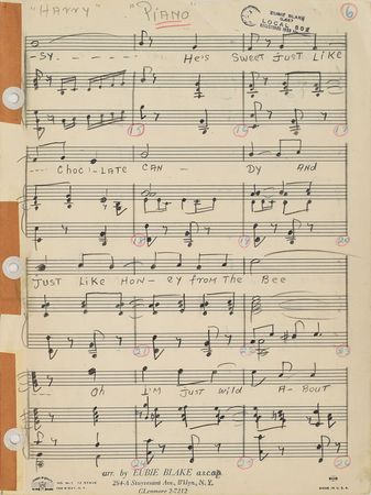 Lot #675 Eubie Blake: Handwritten music for Eubie Blake's 