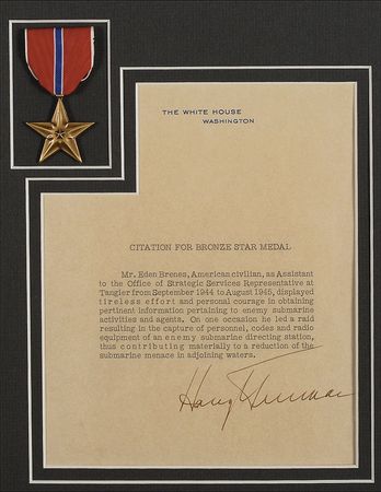 Lot #67 Harry S. Truman: Bronze Star Medal citation for a Tangier codebreaker - Image 2