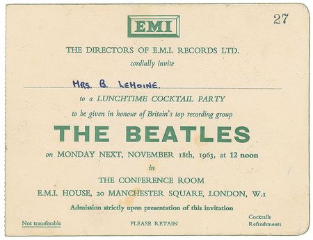 Lot #682 Beatles: EMI cocktail party invitation signed by the Beatles in 1963 - Image 2