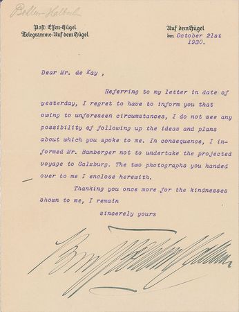 Lot #286 Gustav Krupp von Bohlen und Halbach Letters - Image 1