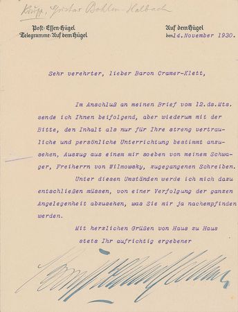 Lot #286 Gustav Krupp von Bohlen und Halbach Letters - Image 2