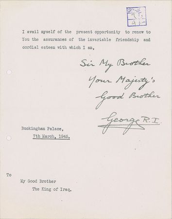 Lot #235 King George VI: George VI writes to the King of Iraq - Image 2