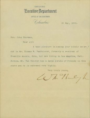 Lot #121 William McKinley: McKinley writes to his future secretary of state - Image 2