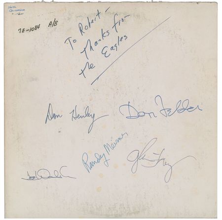 Lot #694 The Eagles: Fully signed Columbia test pressing of Hotel California - Image 1