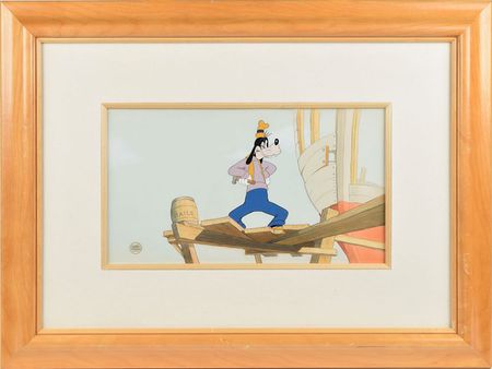 Lot #1135 Watercolor key master panoramic background from Boat Builders, with recreated Goofy cel set-up: Rare original Boat Builders key master panoramic background with recreated one-of-a-kind cel set-up - Image 1
