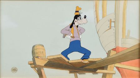Lot #1135 Watercolor key master panoramic background from Boat Builders, with recreated Goofy cel set-up: Rare original Boat Builders key master panoramic background with recreated one-of-a-kind cel set-up - Image 2