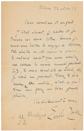 Lot #611 Emile Zola Handwritten Letter Signed - Image 1