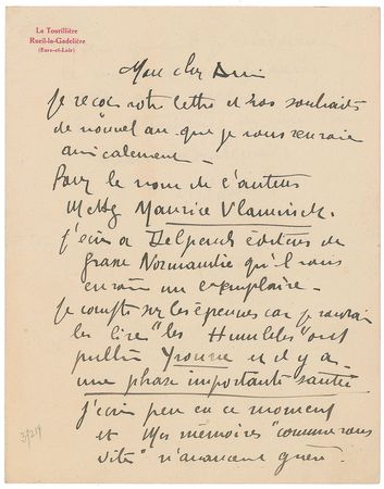 Lot #531 Maurice de Vlaminck Handwritten Letter Signed - Image 1
