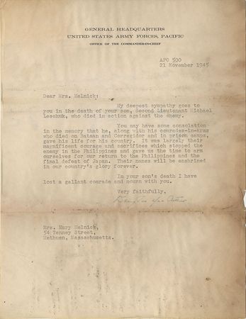 Lot #321 Douglas MacArthur: To the mother of a POW