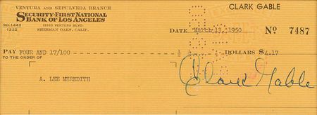 Lot #911 Clark Gable Check - Image 2