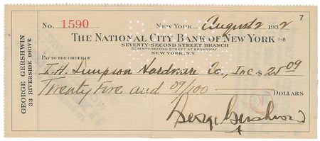 Lot #678 George Gershwin Check - Image 1