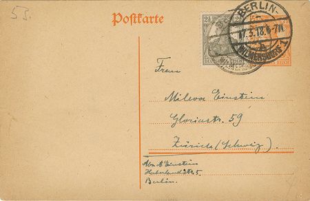 Lot #185 Albert Einstein: Extraordinary handwritten postcard from Einstein to his first wife - Image 2