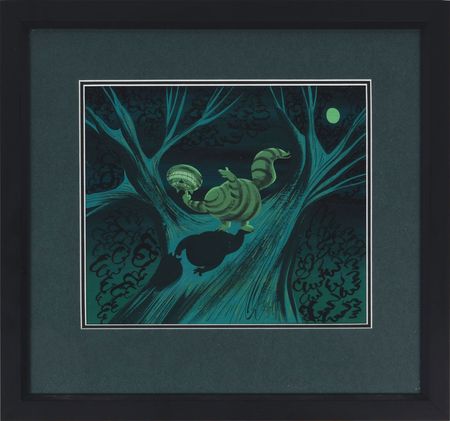 Lot #1187 Mary Blair concept painting of the Cheshire Cat from Alice in Wonderland: The Cheshire Cat loses his head in a fabulous concept painting - Image 1
