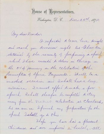 Lot #44 James A. Garfield: Preparing a speech on 