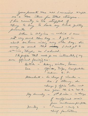 Lot #73 Dwight D. Eisenhower: A birthday letter from Ike, listing his closest aides (