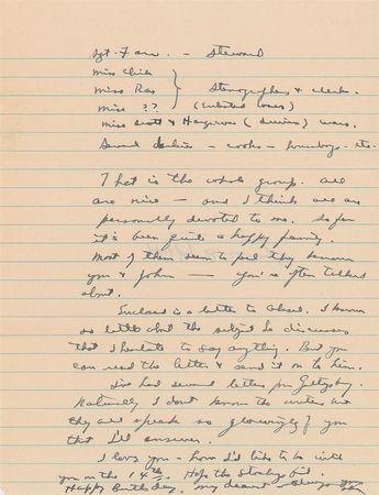 Lot #73 Dwight D. Eisenhower: A birthday letter from Ike, listing his closest aides (